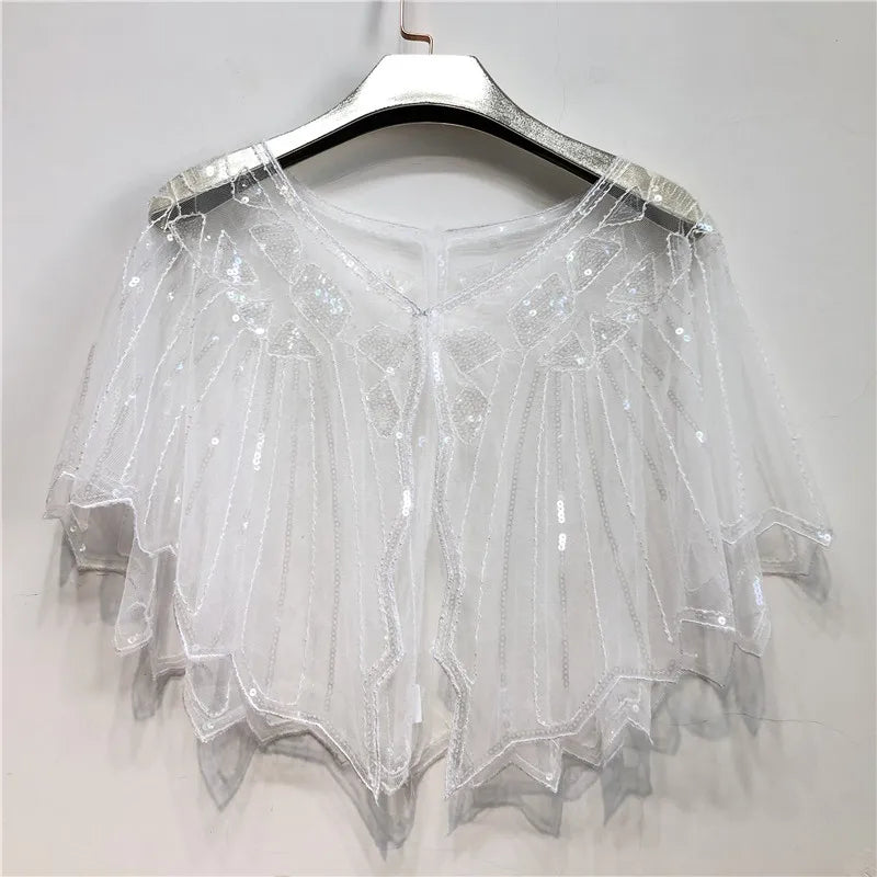 1920s retro beaded sequin flapper shawl, loose decorative outerwear, short cape for evening parties, ladies cloak in shimmering design