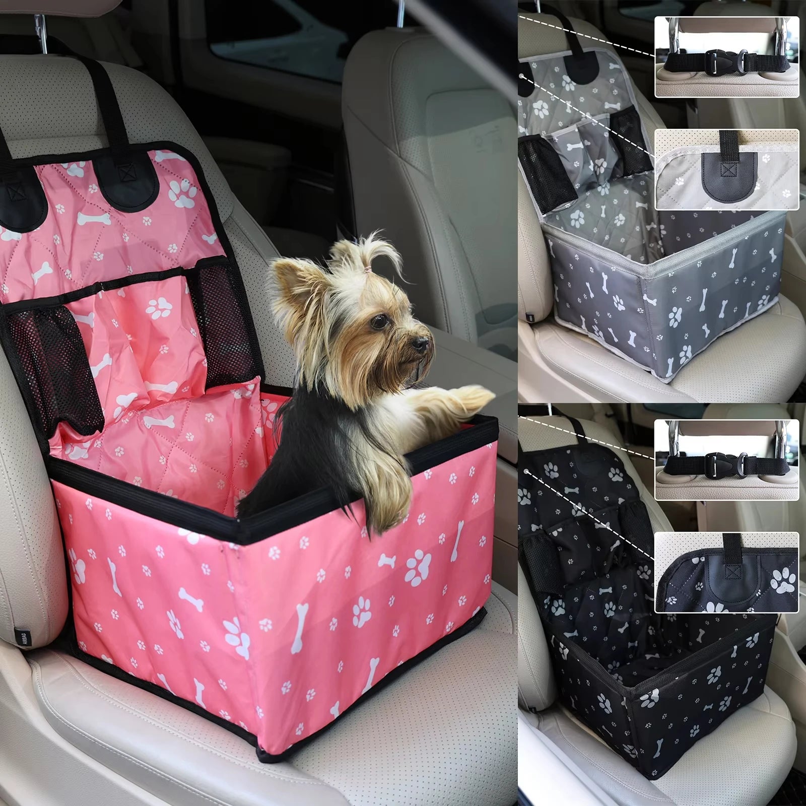 Durable Showlu Fashion PaiPaitek dog car seat with scratch-proof fabric and side pockets, designed for pet comfort and safety.