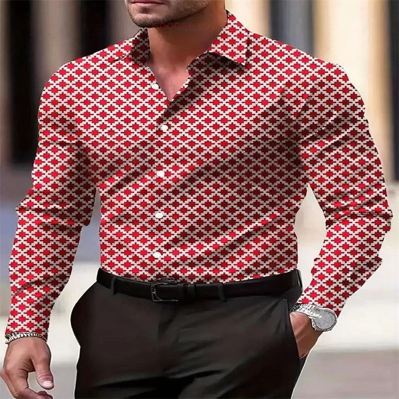 Men's casual long-sleeved plaid shirt by Showlu Fashion Store, breathable fabric, lapel collar, available in 11 colors.
