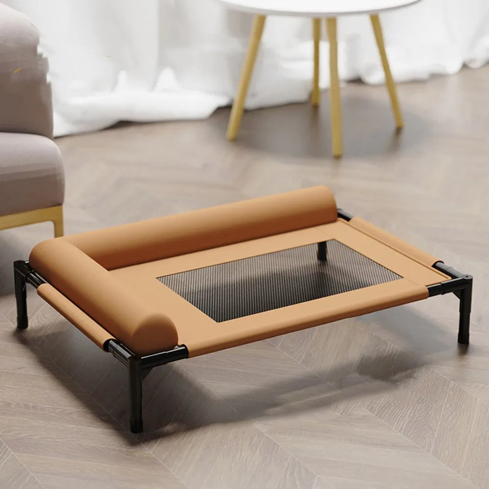 Showlu Mesh Elevated Dog Bed with pillow, breathable raised pet cot for comfort and support for small to medium dogs.