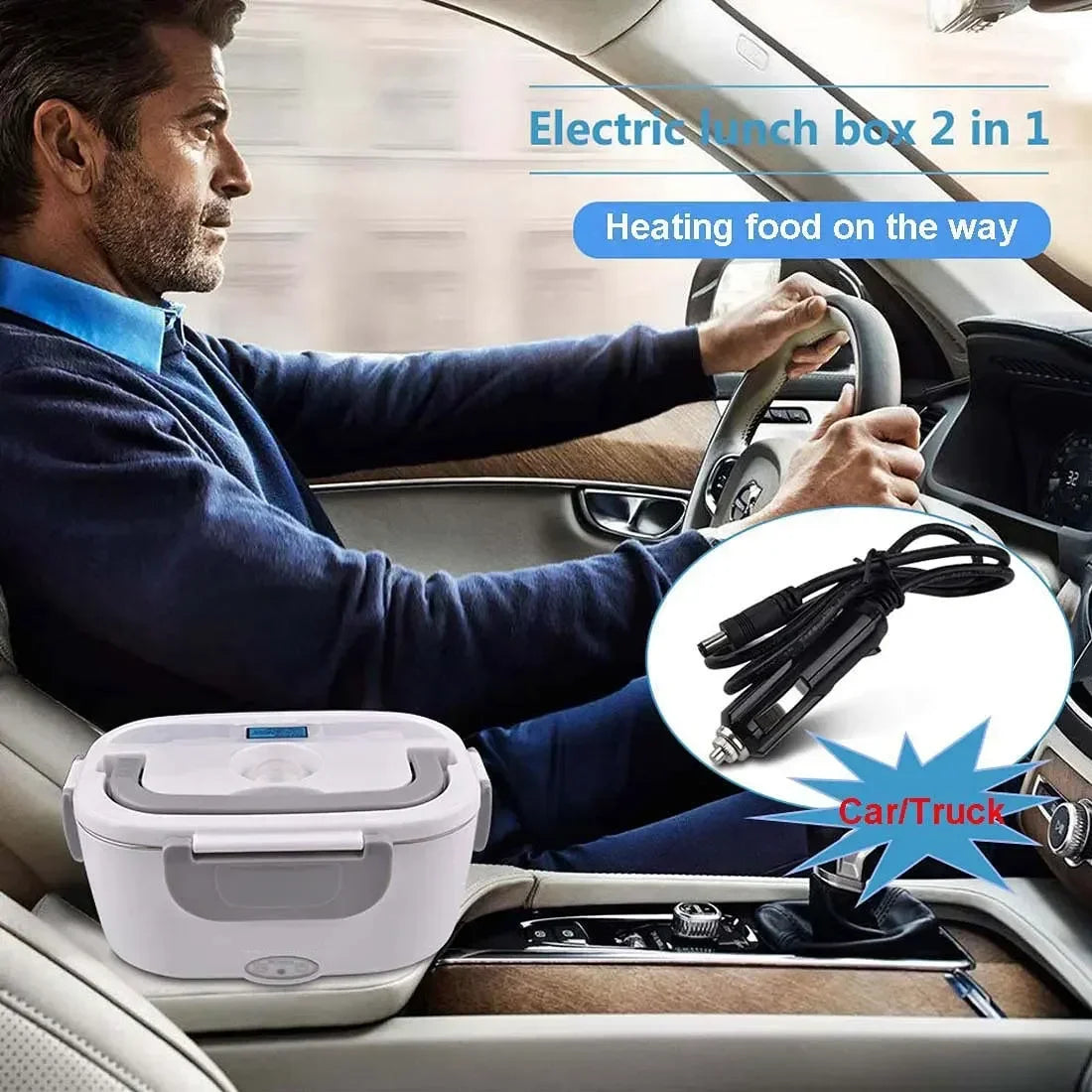 Stainless steel Sokany 2-in-1 electric heating lunch box by SHOWLU FASHION STORE, designed for car and home use, with a sleek compact design.