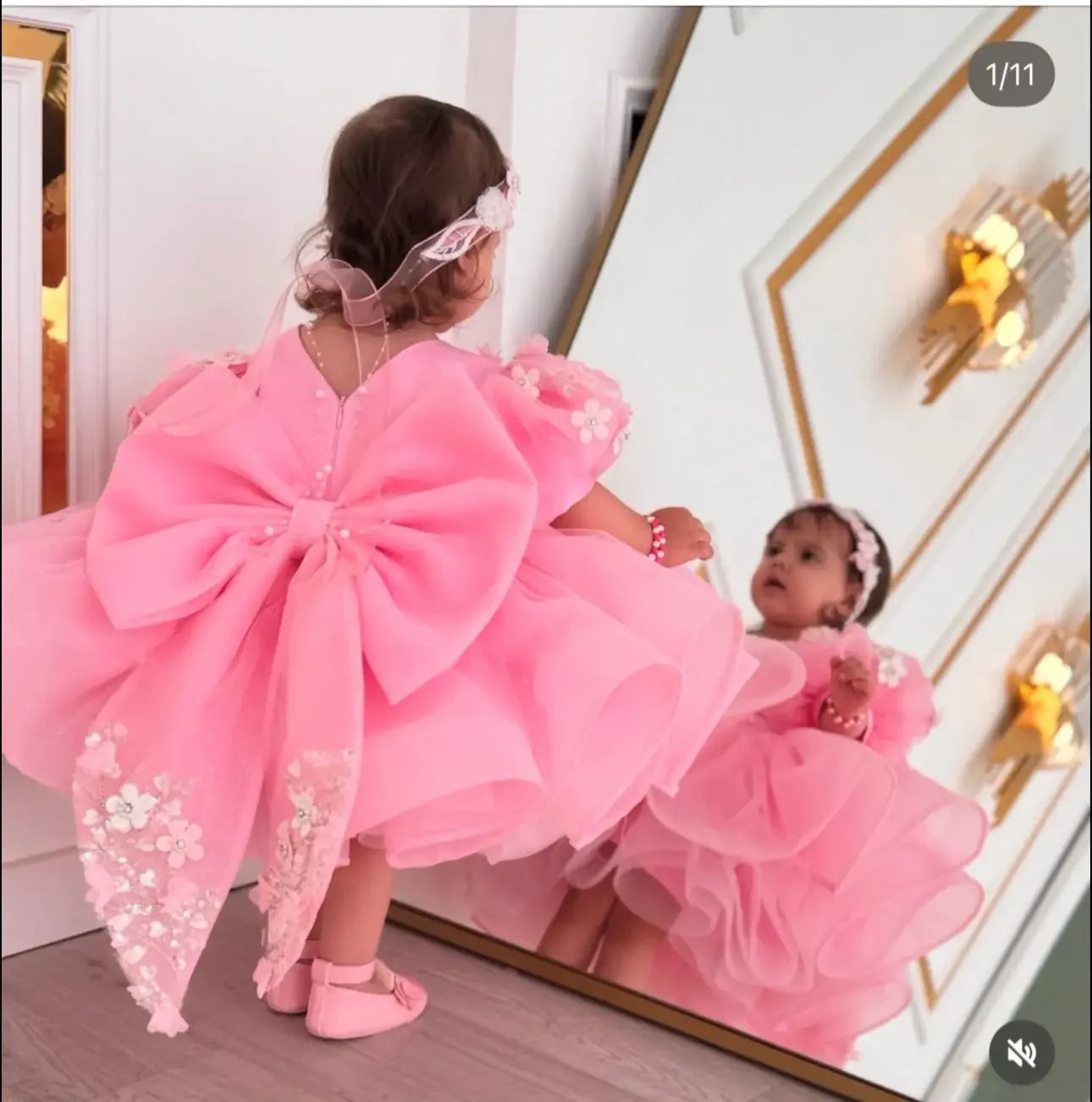 Pink Flower Girl Dress with Big Bow & Floral Details, First Communion & Wedding Party Gown for Toddlers فساتين اطفال
