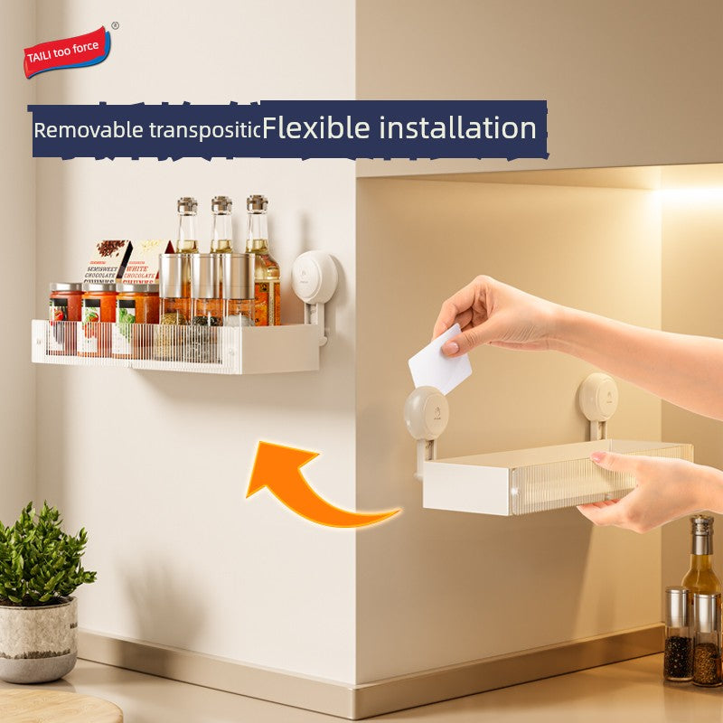 Nordic-style Taili suction cup wall hanging storage rack with multiple shelves, ideal for organizing spices and small items.