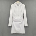 White mini shirt dress for women with slim fit, long sleeves, and A-line silhouette by SHOWLU FASHION STORE