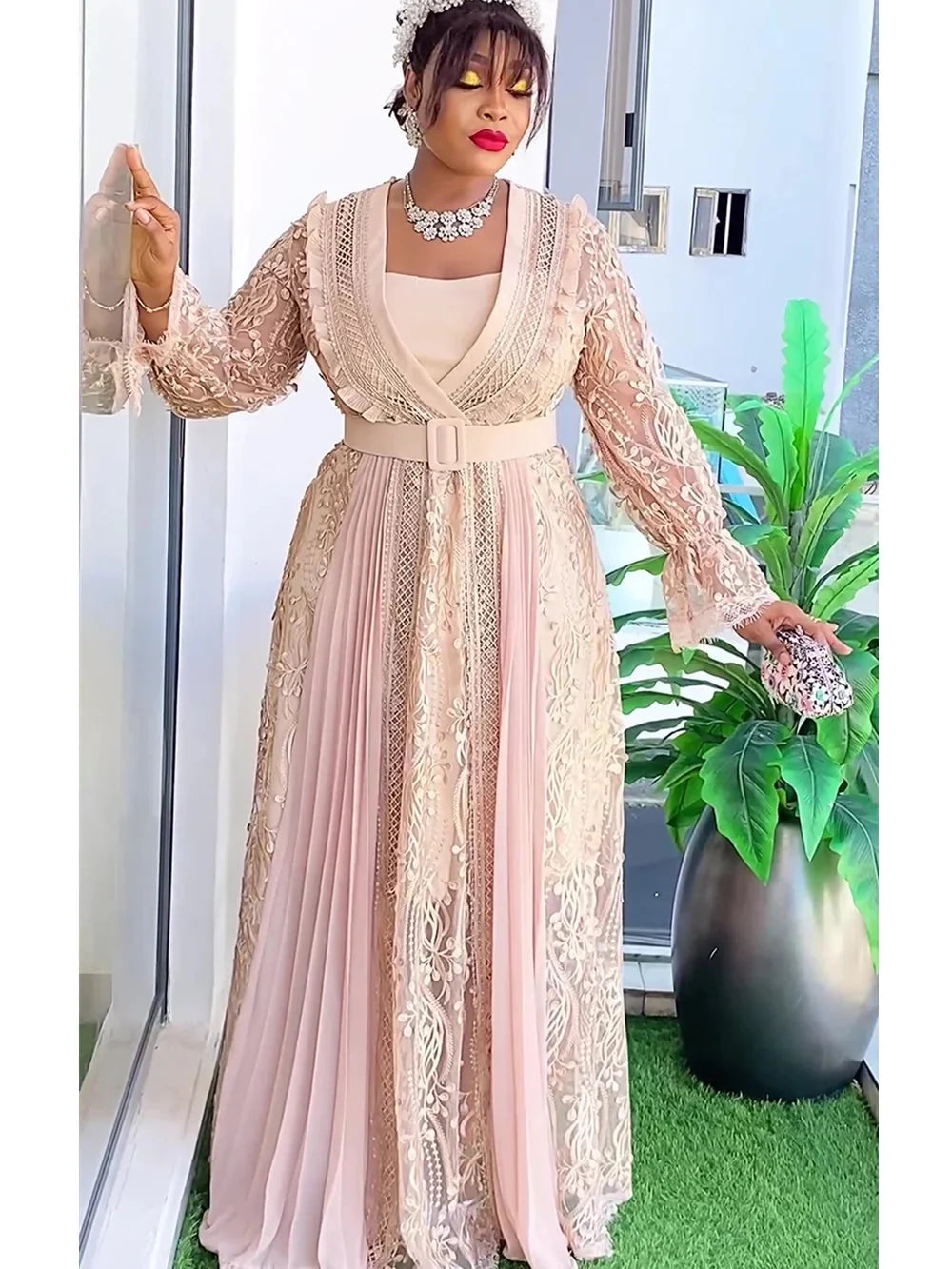 Plus size Ankara lace African party maxi dress by SHOWLU FASHION STORE featuring vibrant patterns and elegant flowing fabric.