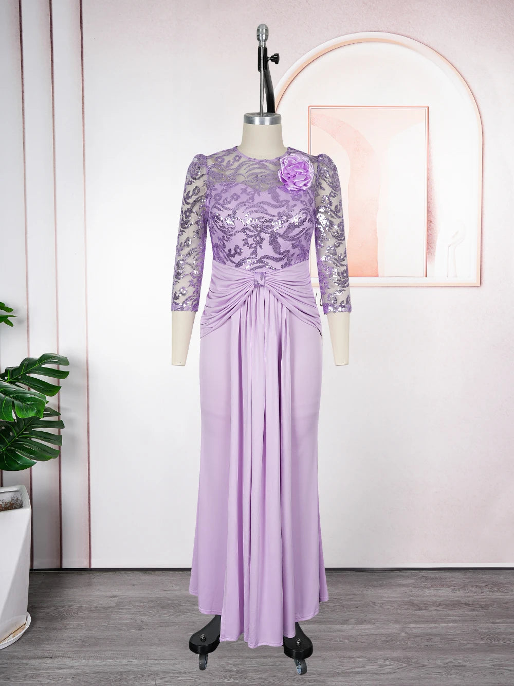 Plus size African party dress by Showlu Fashion, sequin long bodycon gown with dashiki design for elegant Muslim wedding and evening events