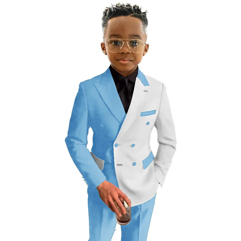 SHOWLU boys double-breasted wedding tuxedo suit in cotton wool fabric, featuring a classic design and tailored fit.