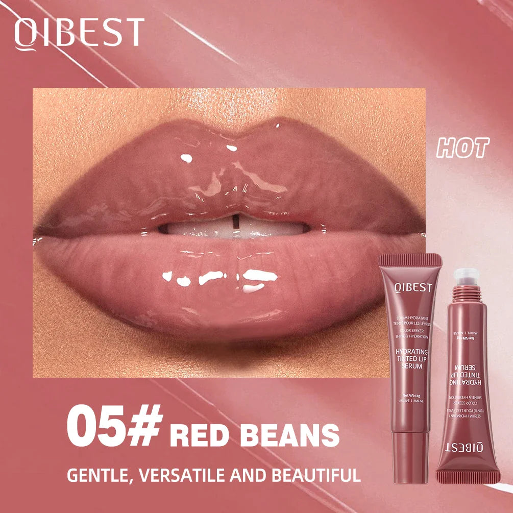 SHOWLU FASHION STORE QIBEST Watery Crystal Jelly Lip Oil with tinted gloss, showcasing a shiny, moisturizing lip treatment in a clear jar.