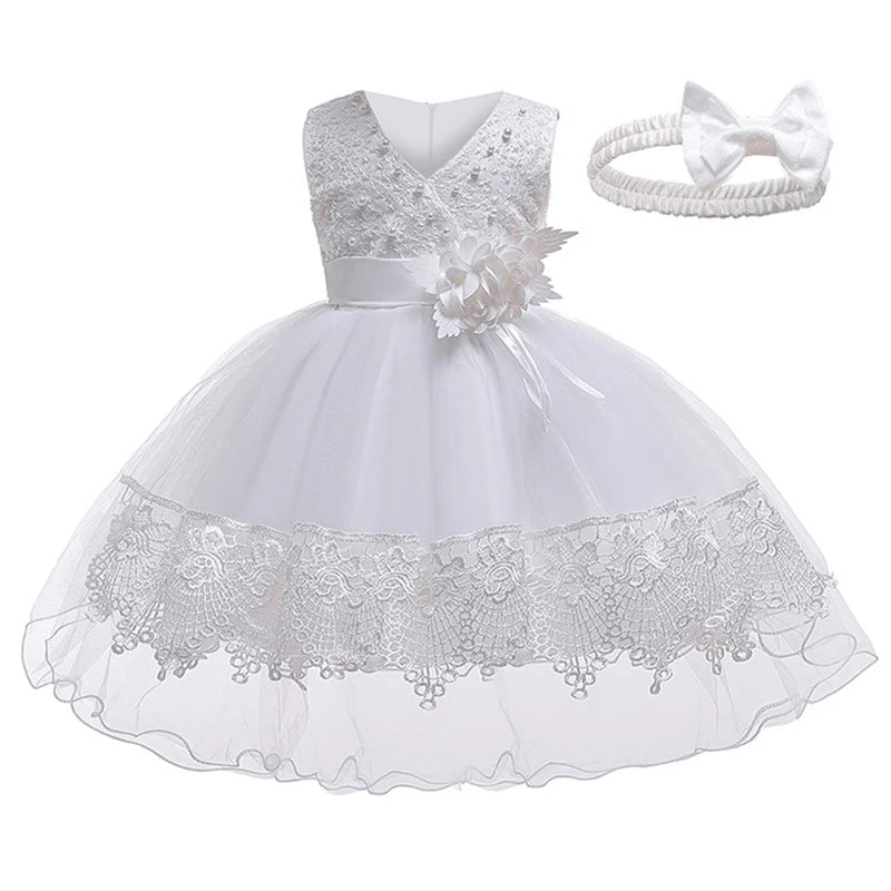 Showlu Fashion Flower Girl Dress for First Communion, princess tulle dress for children, baptism, wedding, and birthday parties.