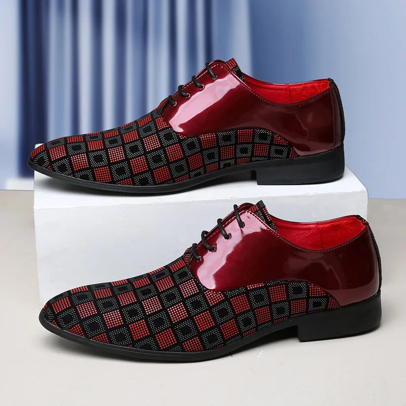 Semalam men's pointed-toe leather dress shoes with lace-up design, formal business footwear in black leather.