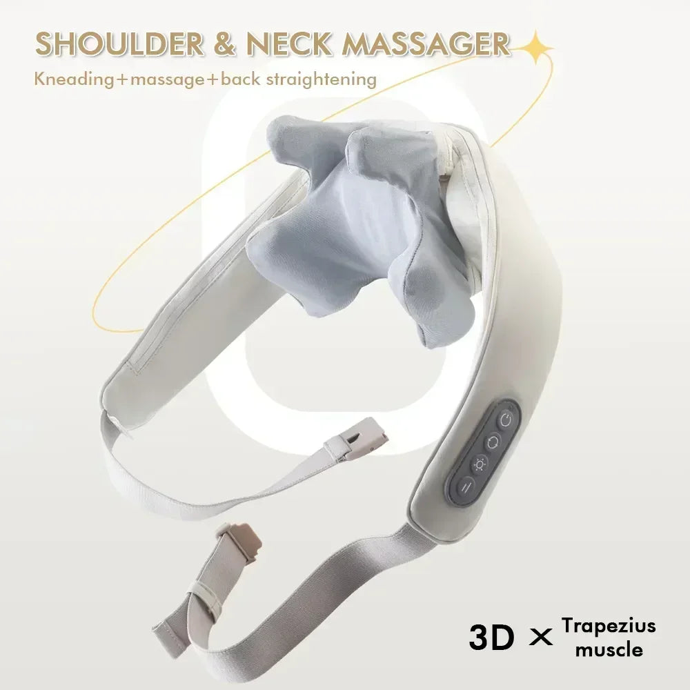 Showlu Smart neck and shoulder massager with electric kneading features, designed to relax trapezius muscles and relieve tension.