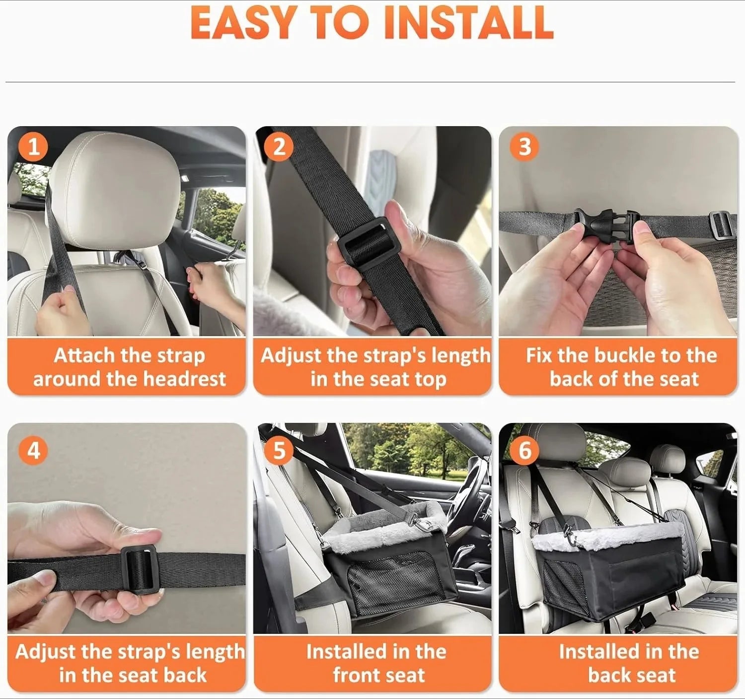 Showlu height increasing dog car seat with portable nylon booster bed, featuring padded sides and adjustable straps for secure travel.