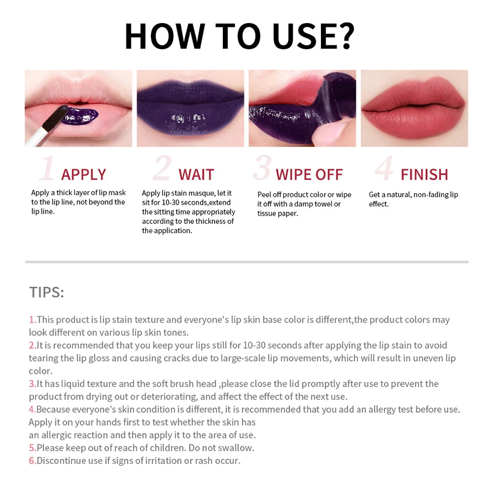 Showlu Smart General waterproof peel-off lip stain and lip tint in a sleek tube, showcasing the vibrant color and applicator.