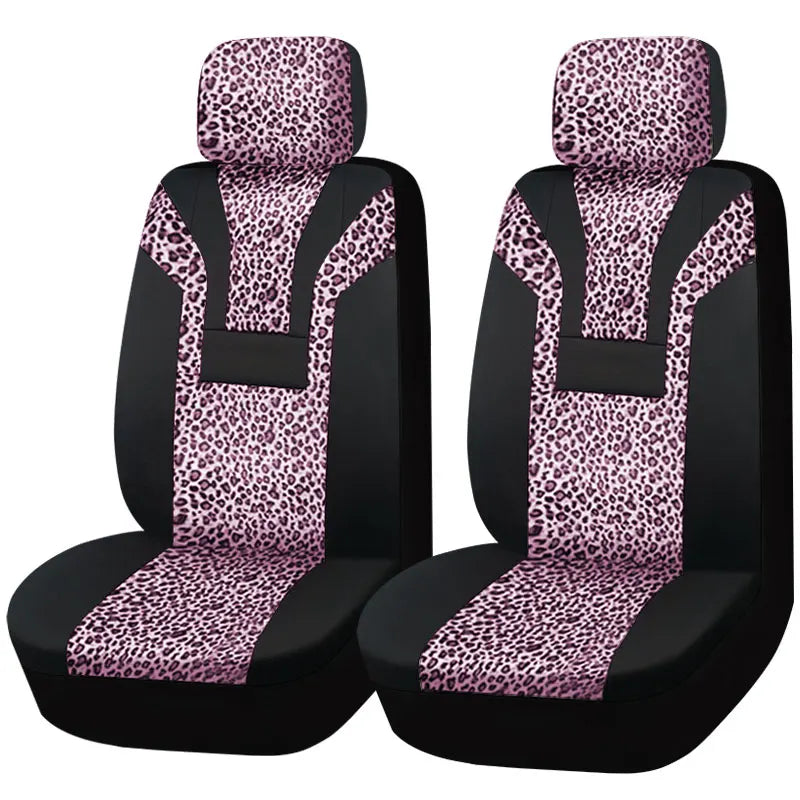 Leopard print plush car seat covers from AUTO PLUS, winter interior set by SHOWLU FASHION STORE, shown on car seats.