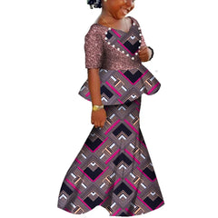African Kids Dresses African Dashiki Print Cotton Wax Matching Dresses Africa Children Summer Plus Size Clothing WYT529