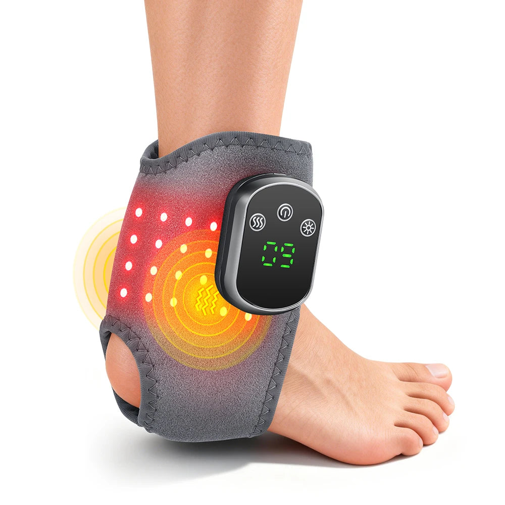 Showlu fashion LED ankle massager with infrared heat, red light therapy, vibration, and muscle relaxation for sore ankles.