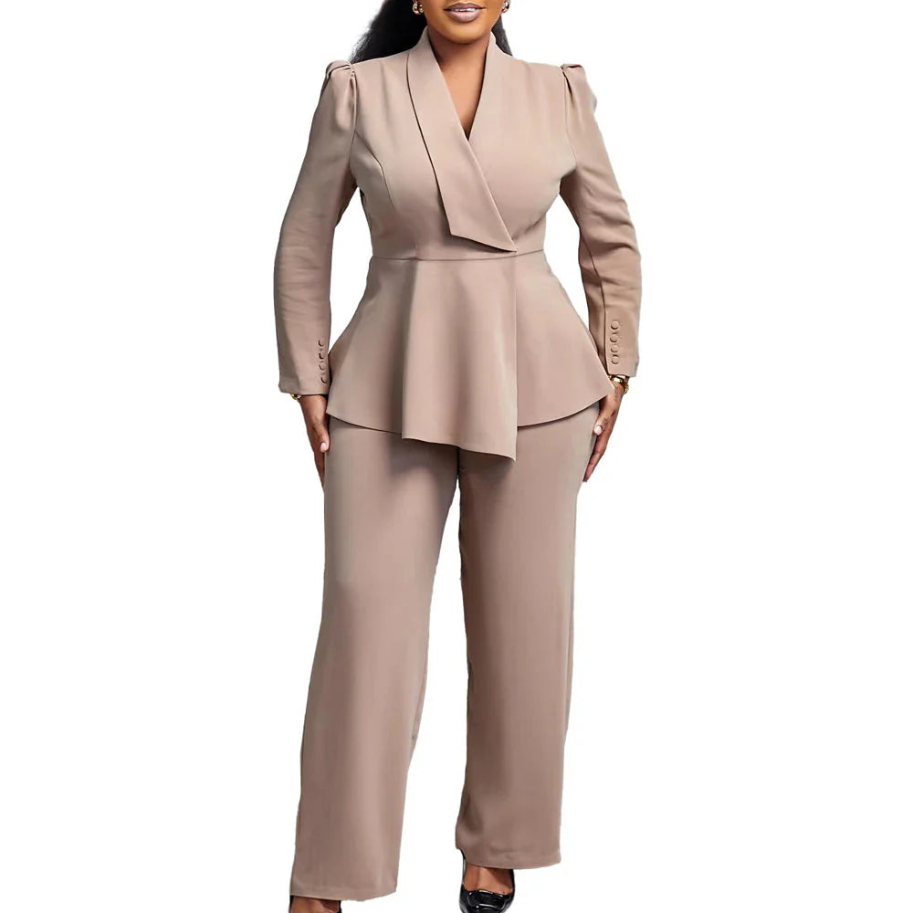 Elegant women's 2-piece wide-leg pant suit by SHOWLU FASHION STORE, perfect for office work and professional attire.