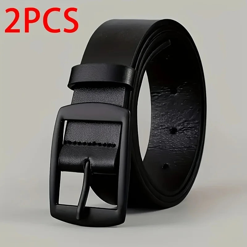 Luxury men's PU leather belt with metal pin buckle, high-quality designer waist strap for jeans, plus size available.