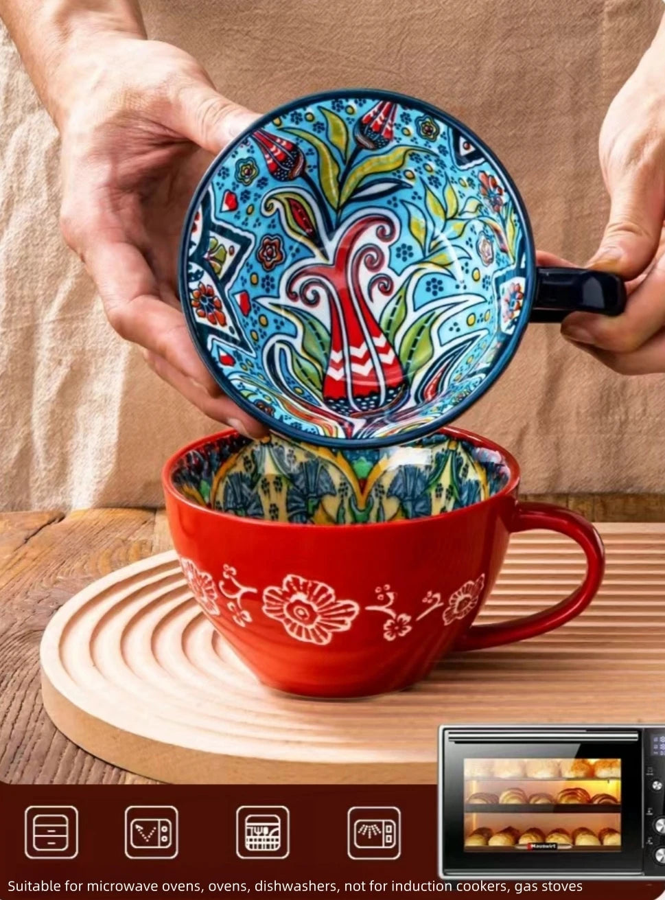 Bohemian ceramic coffee mug with 13.5 oz capacity, featuring a stylish porcelain design from Showlu Fashion.