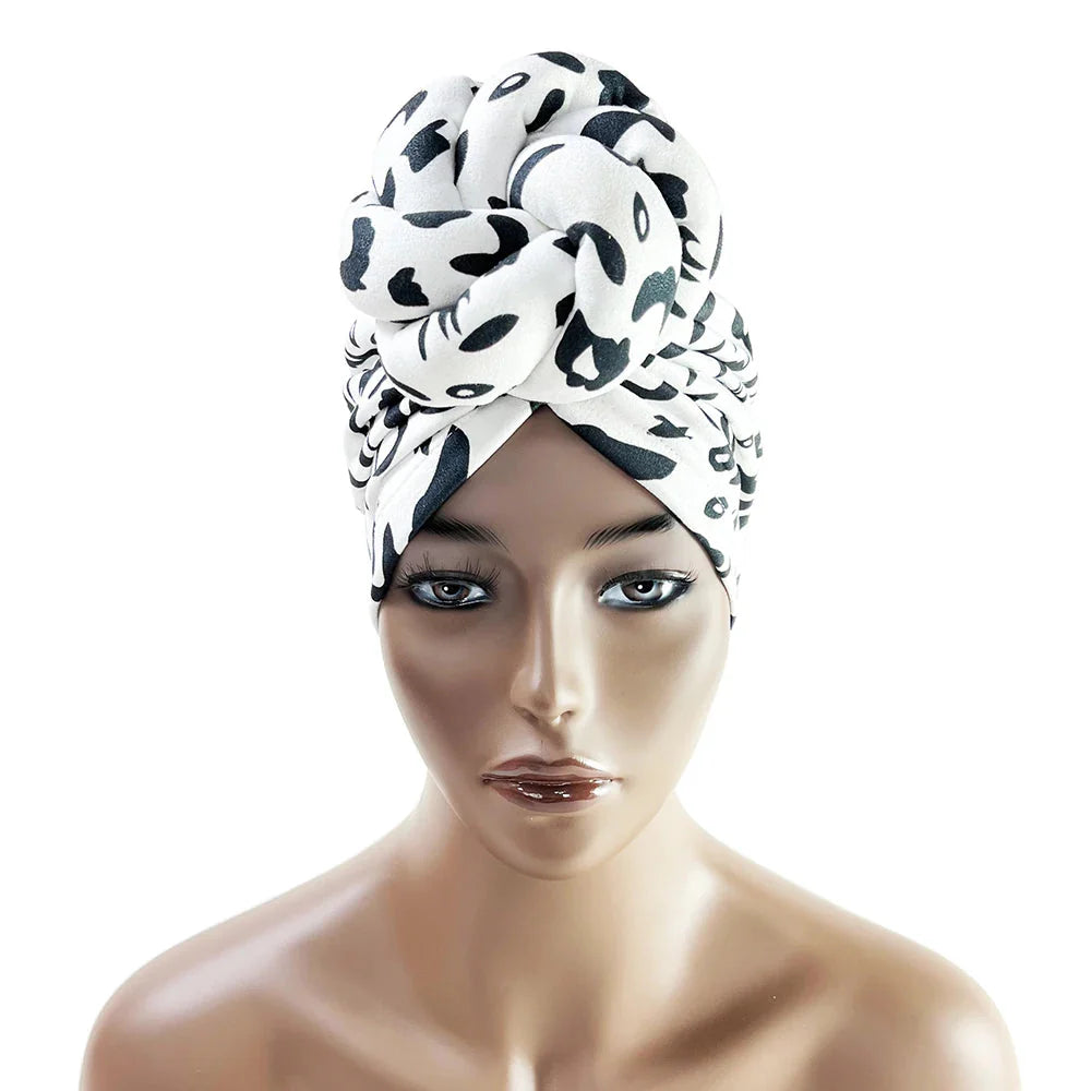 Luxury floral polyester knotted head wrap from SHOWLU FASHION STORE, stylish party headdress with elegant floral design.