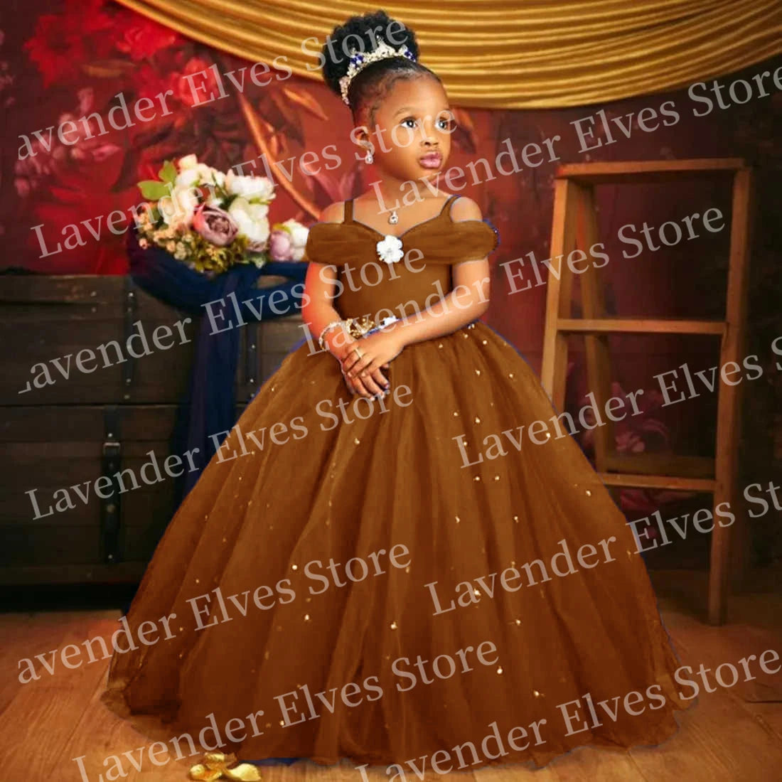 Princess Royal Blue flower girl dress by 1170uf-he featuring custom tulle fabric and elegant pageant-style design.