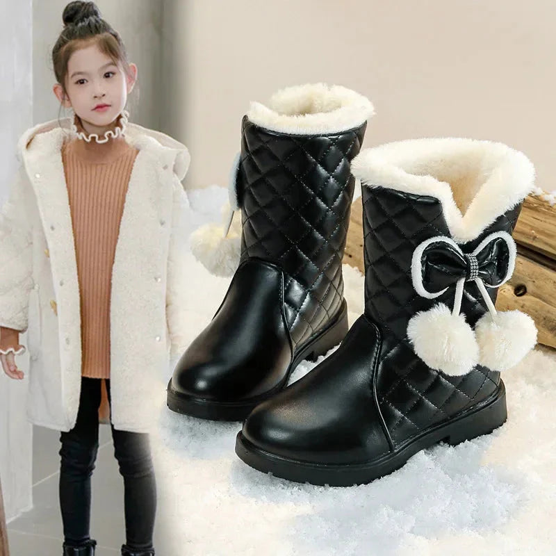 Girls' winter snow boots by Mumoresip featuring plush fur lining, waterproof platform design, and stylish winter footwear from SHOWLU FASHION STORE.