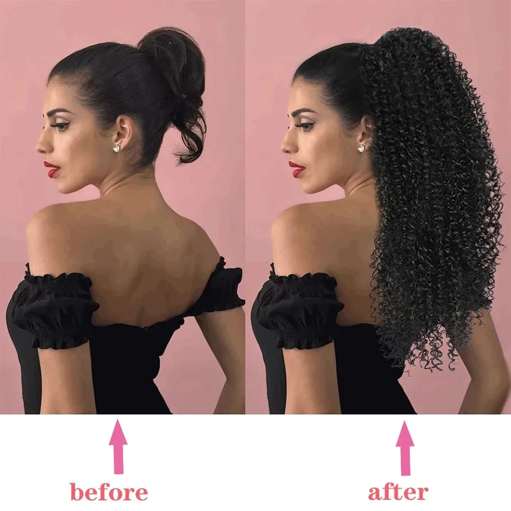 Long Afro Curly Drawstring Ponytail Synthetic Puffy Kinky Curly Fake Tail Extension Fluffy Curly False Hair Ponytail for Women