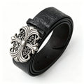 Retro black men's and women's bohemian style PU leather belt with vintage hollow buckle, punk rock Y2K fashion accessory