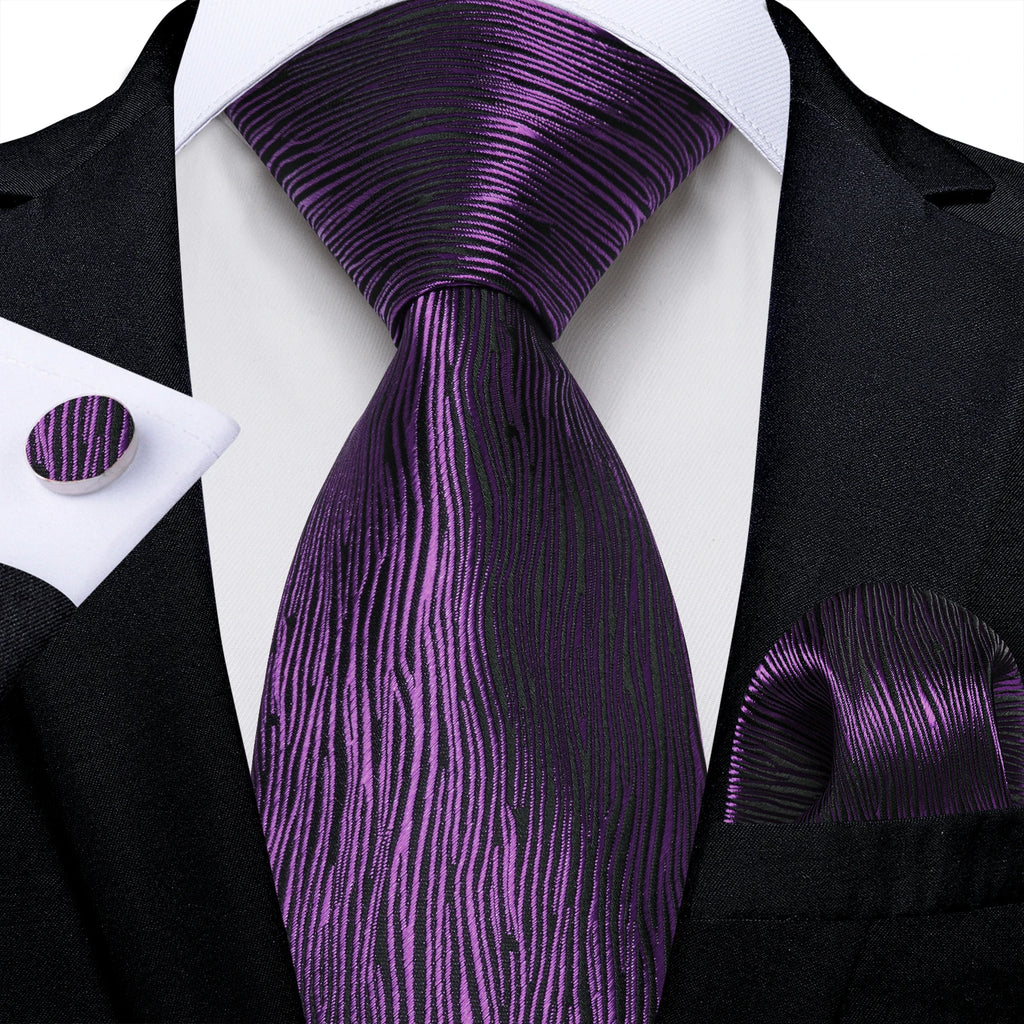 DiBanGu Ties For Men Purple Floral Paisley Necktie Business Formal 100% Silk Tie Pocket Square Set For Wedding Party Cravat