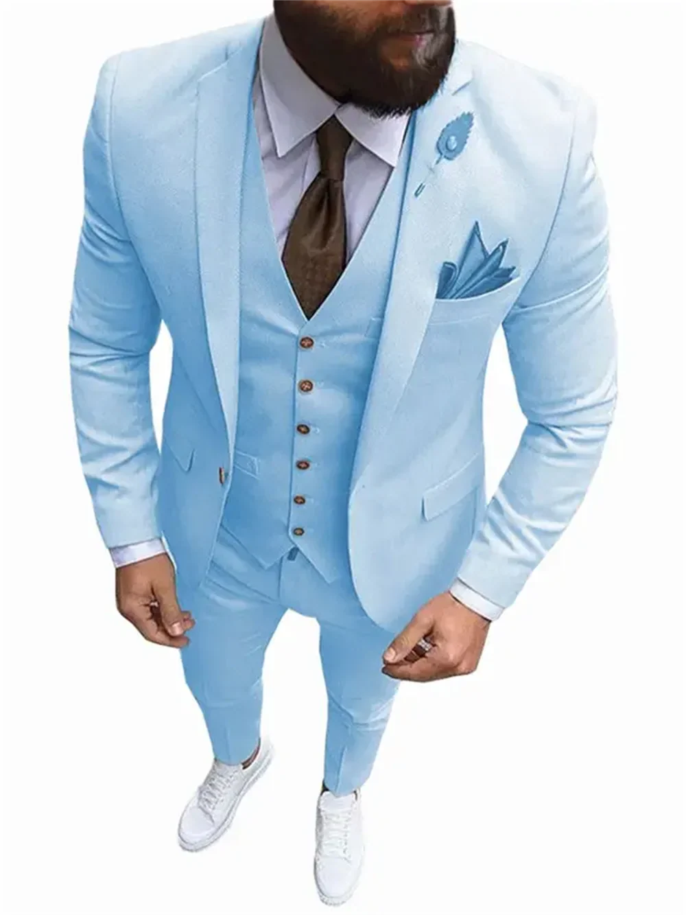 SHOWLU men's pink 3-piece slim fit suit with notch lapel, ideal for wedding tuxedo or formal occasions, shown on a mannequin.