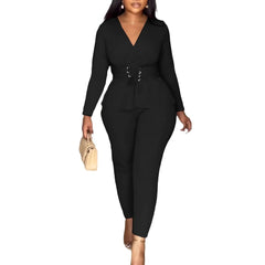 Women's 2025 new fashion stand-up collar breasted split long-sleeved shirt tights suit