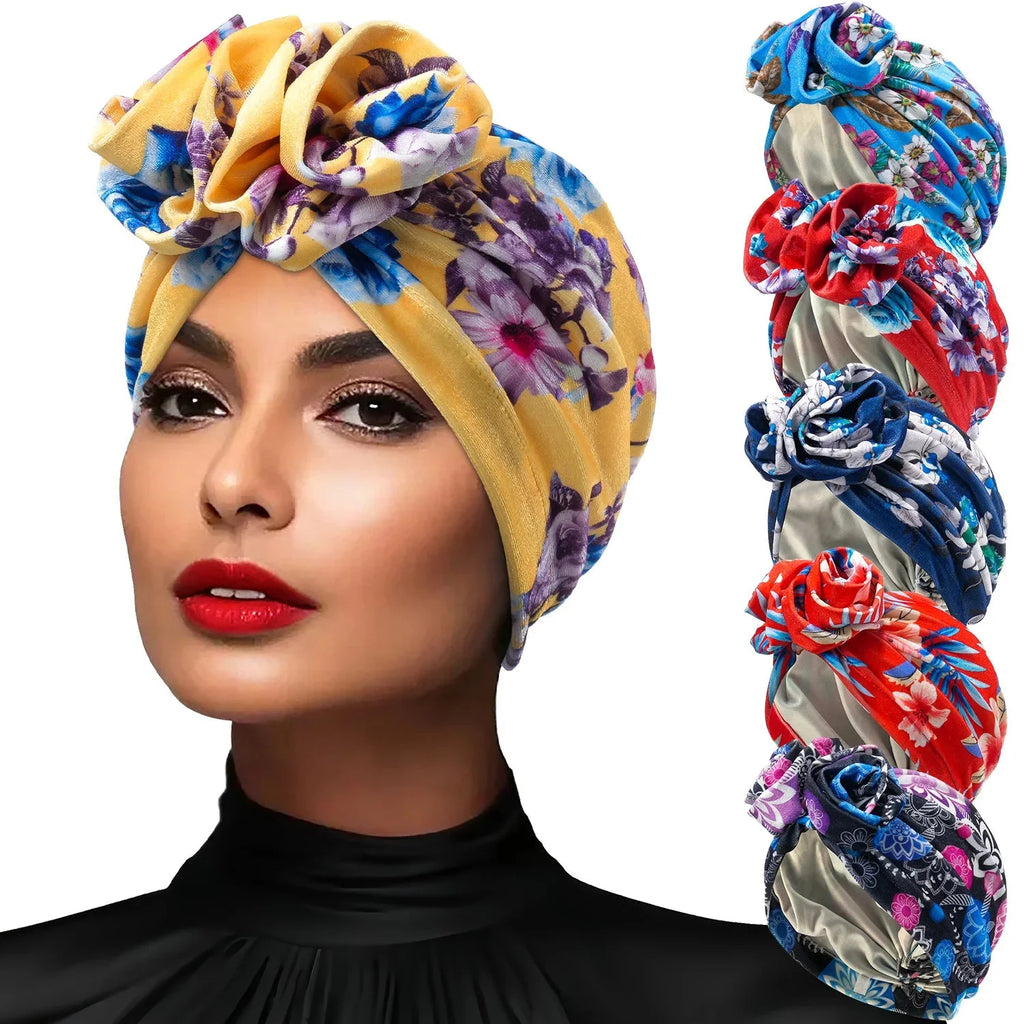 SHOWLU Women's Bohemia printed turban hat with floral Muslim hijab design, stylish and comfortable head covering for women.