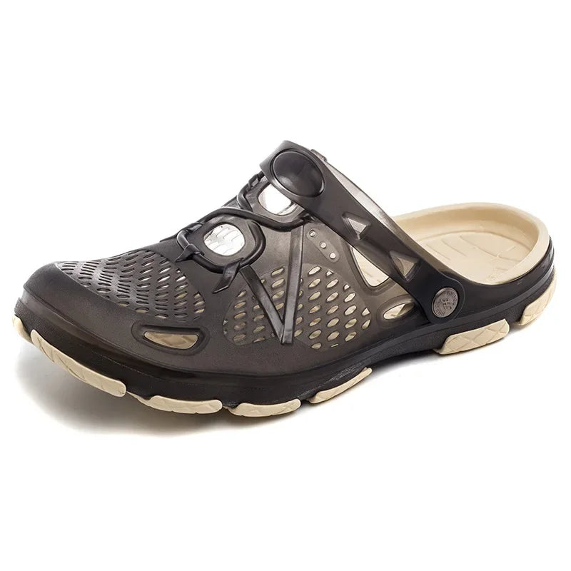 Showlu Women's casual jelly sandals in flat outdoor beach water shoes style, featuring transparent design and comfortable fit