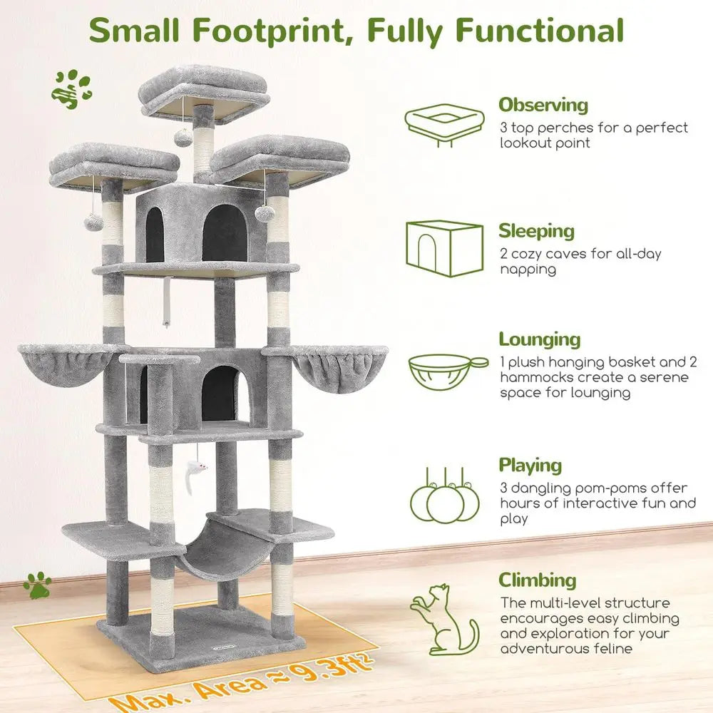 Showlu 80-inch XXL cat tower with multiple levels and three perches, providing a tall, multi-platform climbing and resting space for cats.