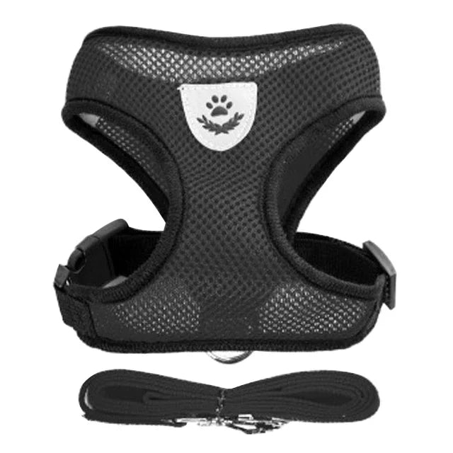 Showlu Fashion Store cat harness vest with adjustable leash and collar, made of polyester mesh for small and medium dogs.