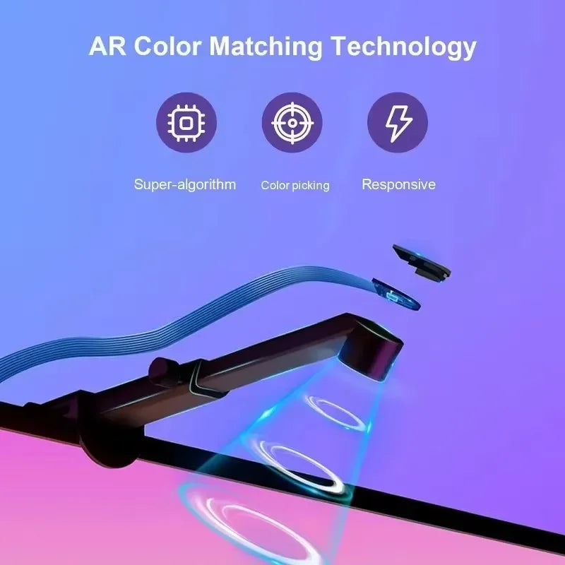 RGB TV LED backlight strip with color sensor by Showlu Smart General, showcasing colorful LED lights and control features.