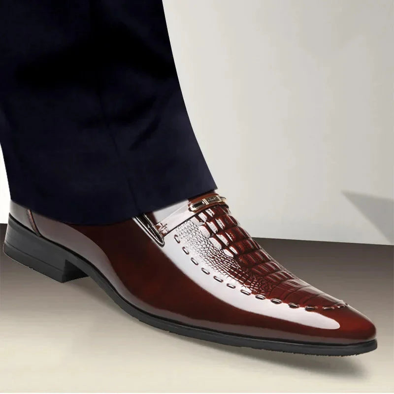 SHOWLU Men's patent leather oxford shoes with height-increasing formal loafers, stylish and polished footwear for men