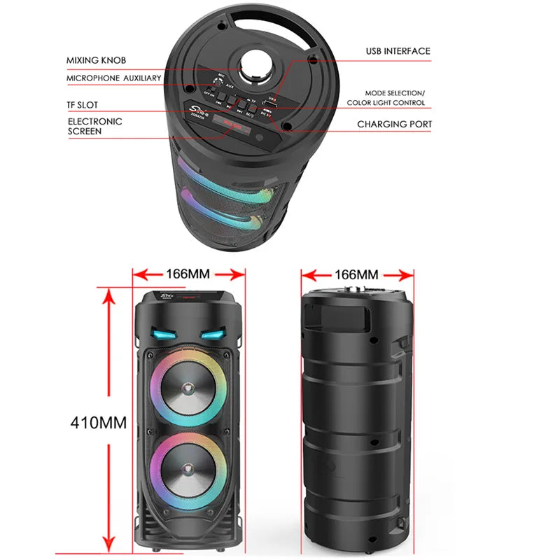 Portable MouZYuan 30W Bluetooth speaker with LED lights, HiFi sound, wireless subwoofer, compact design, by SHOWLU FASHION STORE.