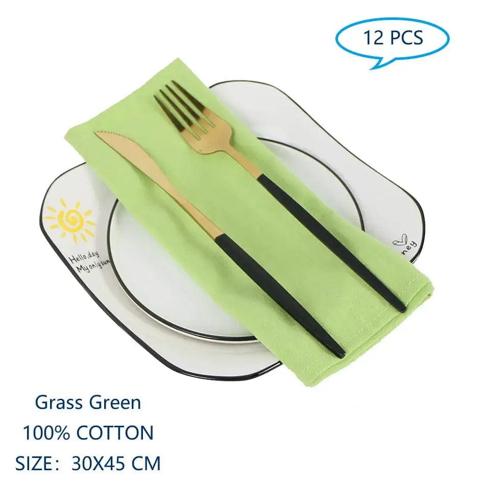 Set of 12 Showlu cotton table napkins, 30x45cm, reusable fabric, uniform color, ideal for dining, Easter, and wedding decorations.