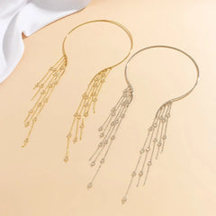 Showlu Fashion Store 0 Silver Link Sexy Goth Long Tassel Star Crystal Sequin Pendant Open Torques Choker Necklace for Women Vintage Chest Chain Wed Accessories New