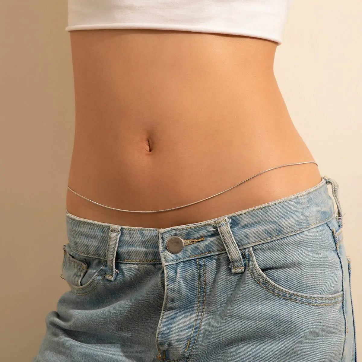 Vintage Y2K belly chain with thin copper beads, body jewelry for waist and streetwear fashion, by Showlu Fashion Store
