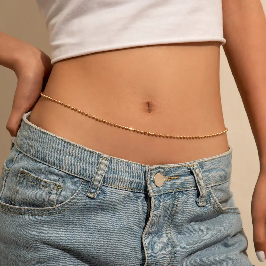 Vintage Y2K belly chain with thin copper beads, waist body jewelry perfect for summer streetwear and fashion styles.