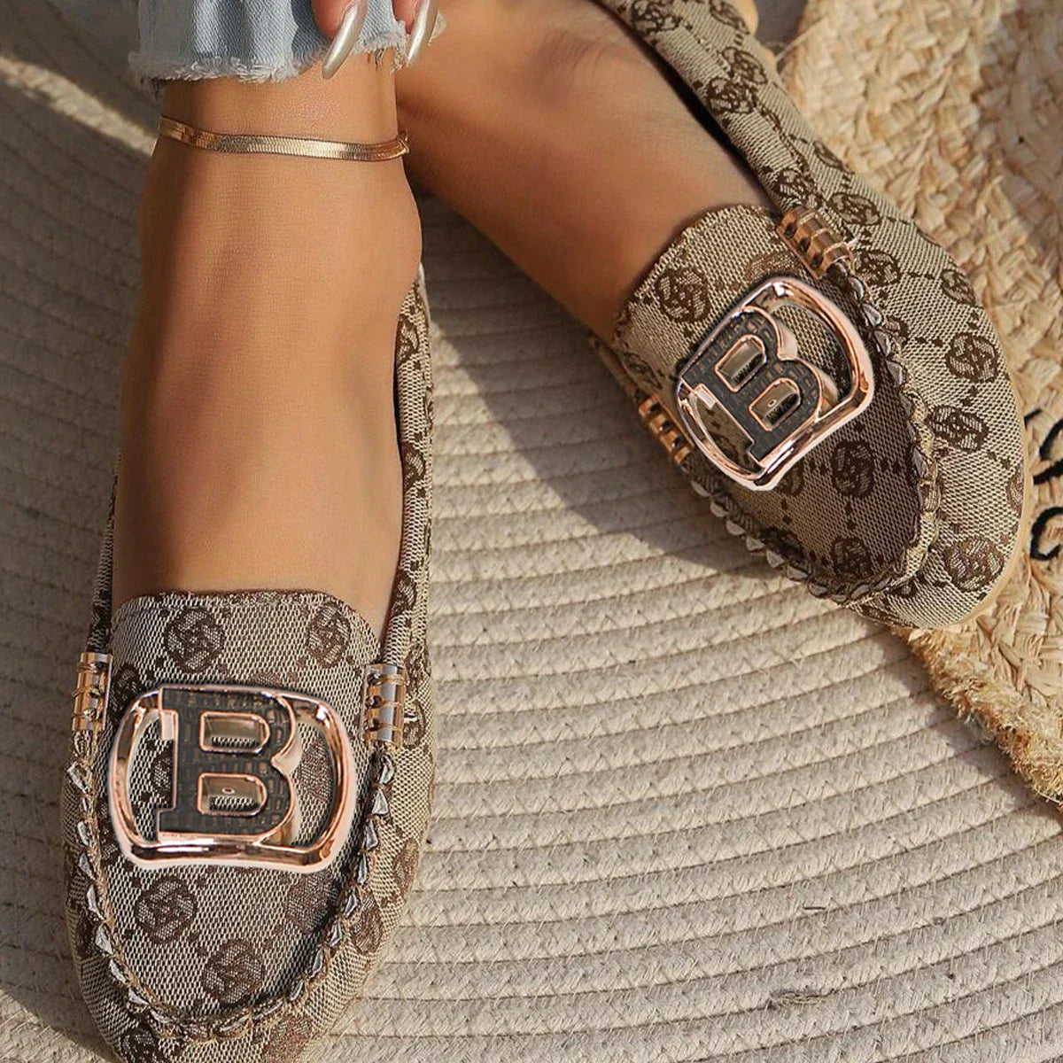 Women's floral loafers by SHOWLU FASHION STORE featuring slip-on fabric driving flats with elegant floral patterns and comfortable design.