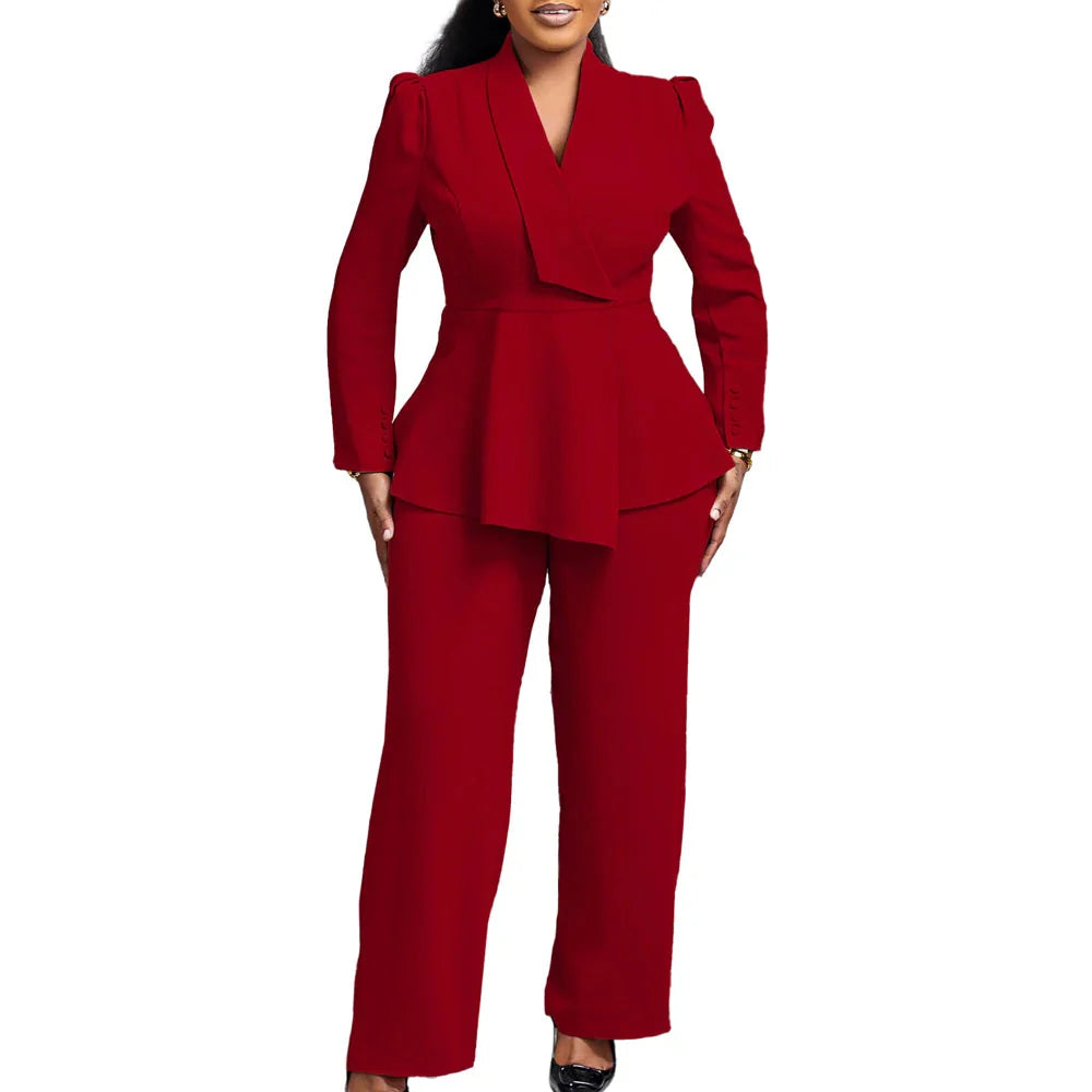 Elegant women's 2-piece wide-leg pant suit by SHOWLU FASHION STORE, perfect for office wear and professional settings.