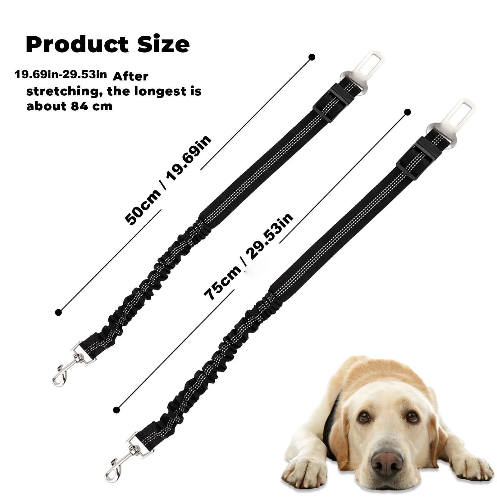 Showlu Smart General pet car seatbelt harness securing a small dog in a vehicle for safe travel.