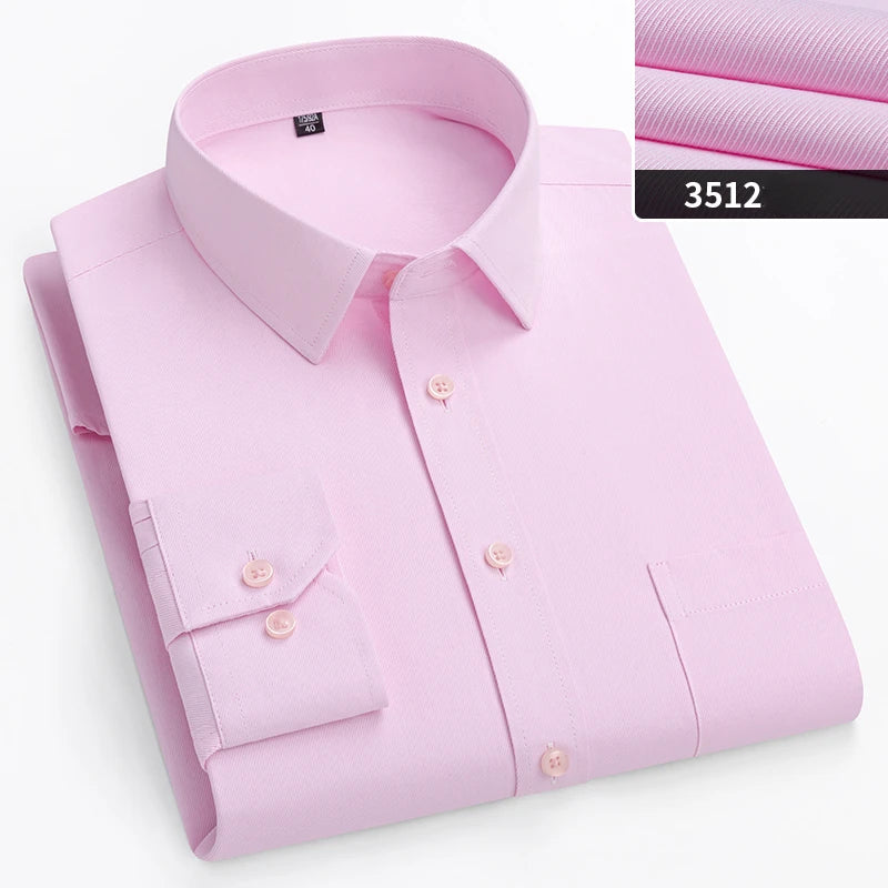 Plus size men's slim fit formal shirt with double collar, long sleeves, solid color, suitable for office and business attire.