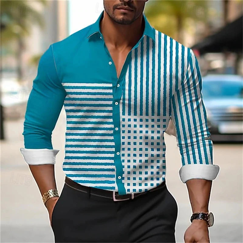 Men's long-sleeved casual shirt from Showlu Fashion Store, simple fall streetwear top with a stylish, modern design
