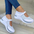 Round head knitted women's casual shoes with thick soles, available in large sizes 36-43, featuring a stylish grid design.