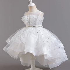 Lace Mesh Sleeveless Party Dress for Kids Girl Fashion Solid Color Girls Party Dresses Summer Evening Dresses 3-12 Years