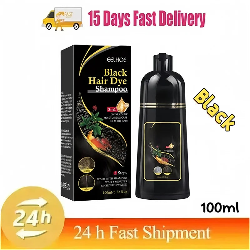 Black hair dye shampoo for gray hair by Showlu Fashion Store, 3-in-1 herbal nourishing shampoo for women and men.